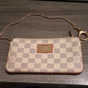 Louis Vuitton Cream and Ivory Damier Chain Wristlet Clutch with Gold Hardware